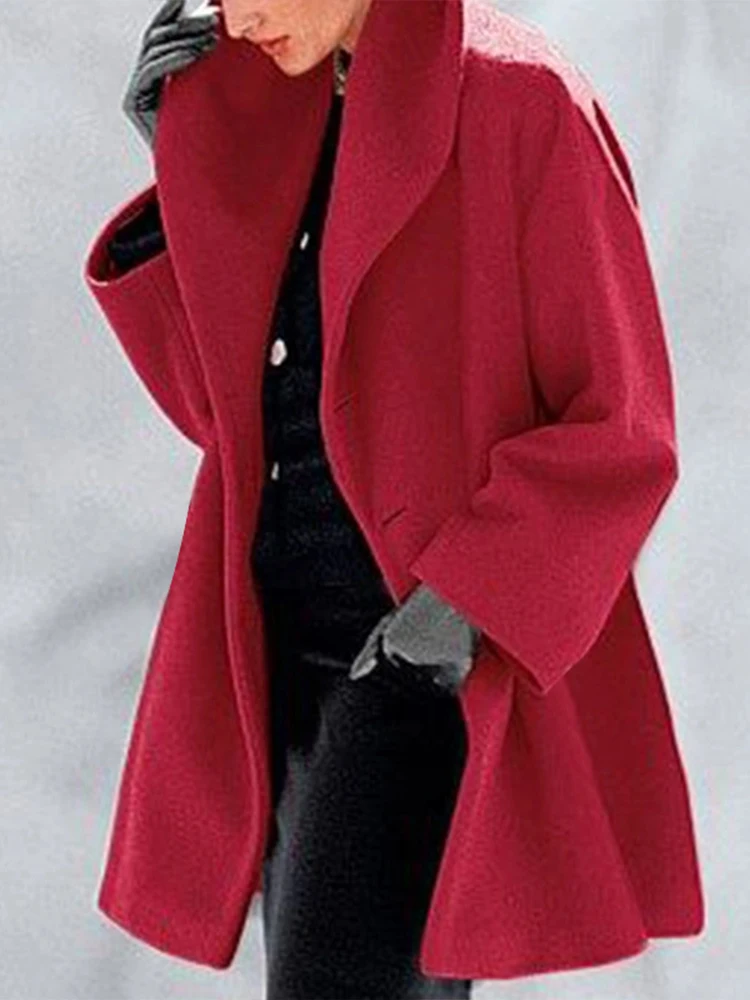 Plus Size thick Jacket Women Fashion Autumn Winter Coat Round Neck Long Sleeve Open Stitch Solid Loose Warm Woolen Coat 2022