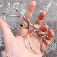 fashion polygonal motorcycle glasses anti blue light young men and women girl golden silver vintage glasses