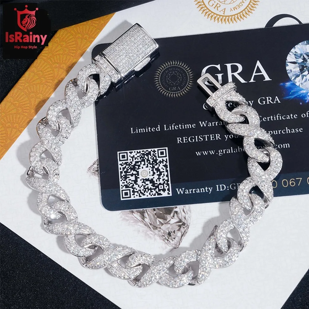 IsRainy ширина 10 мм в стиле хип-хоп искусственное серебро Муассанит винтажные