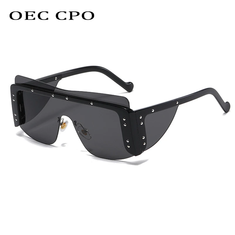 

OEC CPO Ladies Rimless Sunglasses Women Unique Metal Rivet Square Sunglasses Men Trend Frameless Glasses Female UV400 Eyewear