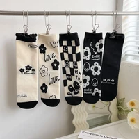 japanese korean style cute women socks harajuku kawaii flower crew socks breathable cozy combed cotton casual socks sokken