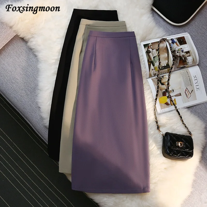 Тонкий прямой простой женский костюм новинка 2022 Женская длинная юбка с разрезом