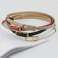 new pu leather thin belt for women designer metal square buckle waist strap female jeans dress trouser decorative waistband