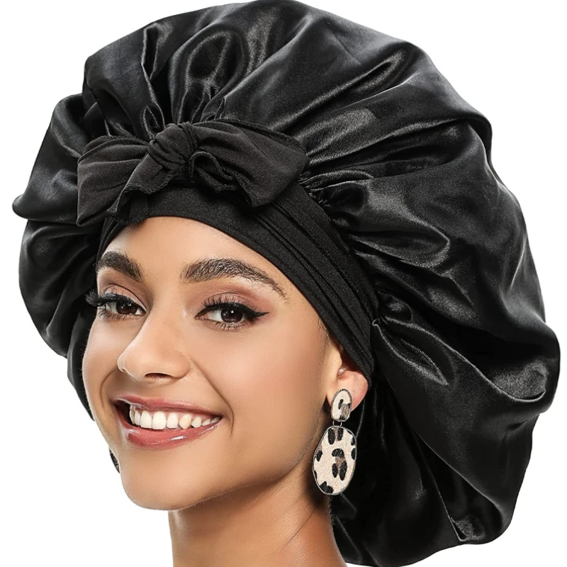 

2 Pcs Women Satin Solid Sleeping Hat Night Sleep Cap Hair Care Bonnet Nightcap For Women Men Unisex Cap Bonnet Shower Turban
