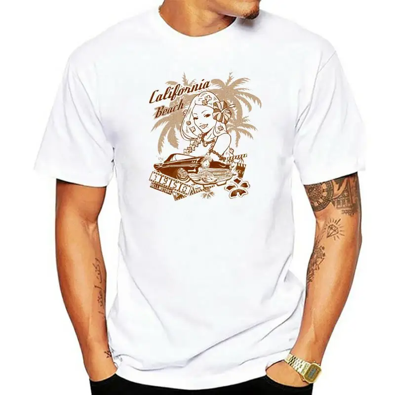 

100% Cotton for Man Shirts Rockabilly Hot Rod California Beach T-Shirt Surfer Tiki US Car V8 Hibiskus Rock Print Tee Shirts