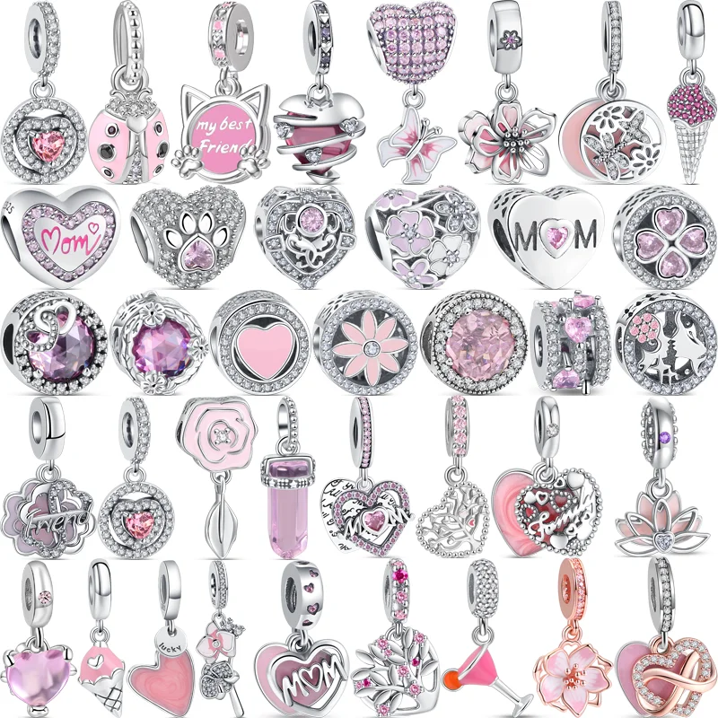 Бусины-шармы «мама» из серебра 925 пробы с розовым Цирконом