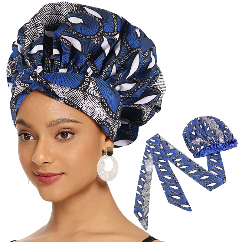 

Атласная подкладка с Африканским рисунком, женская шапочка, головной платок, мусульманский тюрбан, шляпы, двухслойные шелковистые женские ...