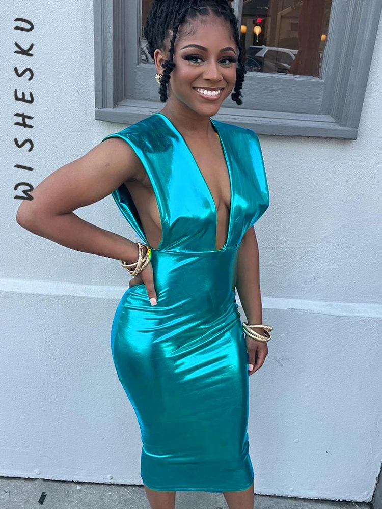 

Женское вечернее платье миди без рукавов, откровенное платье с глубоким V-образным вырезом и открытой спиной, одежда для вечевечерние и выпу...