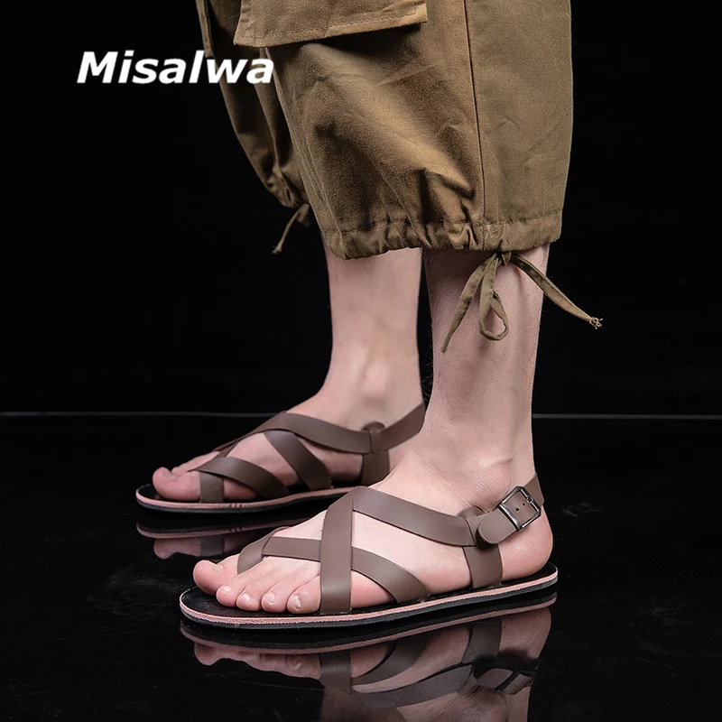 

Misalwa Rome Leather Mens Sandals Casual Summer Men Shoes Flats Sandalias