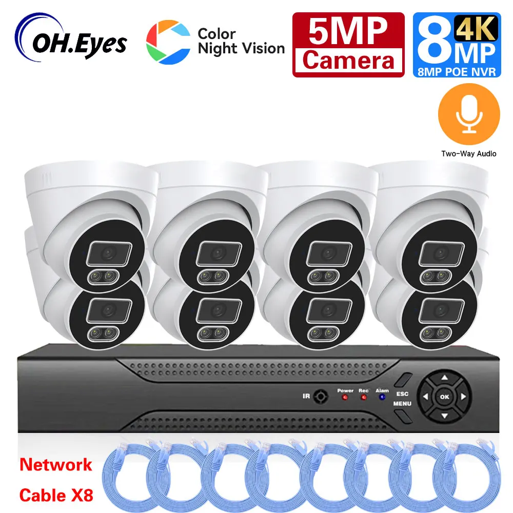 

Face Detection IP CCTV Security Camera Video Surveillance 5MP Outdoor POE 8CH NVR Kit Color Night Vison Monitoring Camera Set