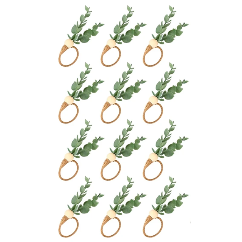 

Eucalyptus Napkin Rings Handmade Wood Beads Napkin Rings Home Decor Faux Green Napkin Holder For Wedding Home Party,Etc