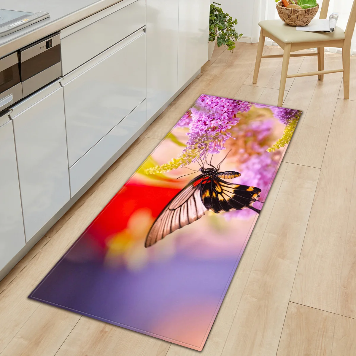 

Pink Butterfly Rose 3D Pattern Floor Mat Bedroom Living Room Anti-slip Rug Kitchen Hallway Entryway Doormat Modern Home Decor