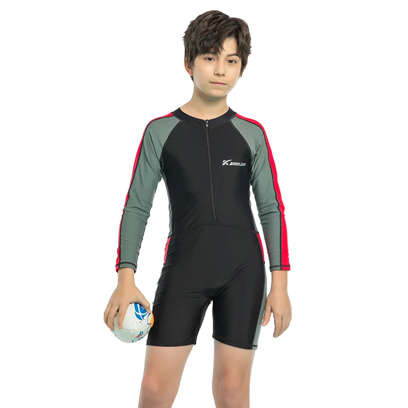 

UPF50+Long Sleeve One Piece Front Zipper WaterProof SwimWear For Boy Quick-Drying Beach Wear Children Surfing Bathing Rash Guard