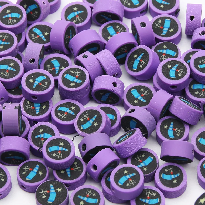 

20pcs 10mm Round Flat Purple Polymer Clay Beads Loose Spacer Beads For Jewelry Making DIY Keychain Earrings Necklace Accessories