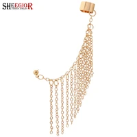 single long tassels clip earrings for women accessories love 1piece simple goldsilver color chain earring fashion friendly gift