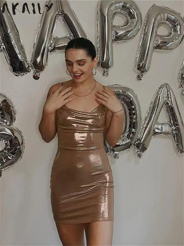 

Akaily пикантное коричневое Плиссированное мини-платье Женская одежда для клуба осень 2023 короткое платье без рукавов с открытой спиной модное платье