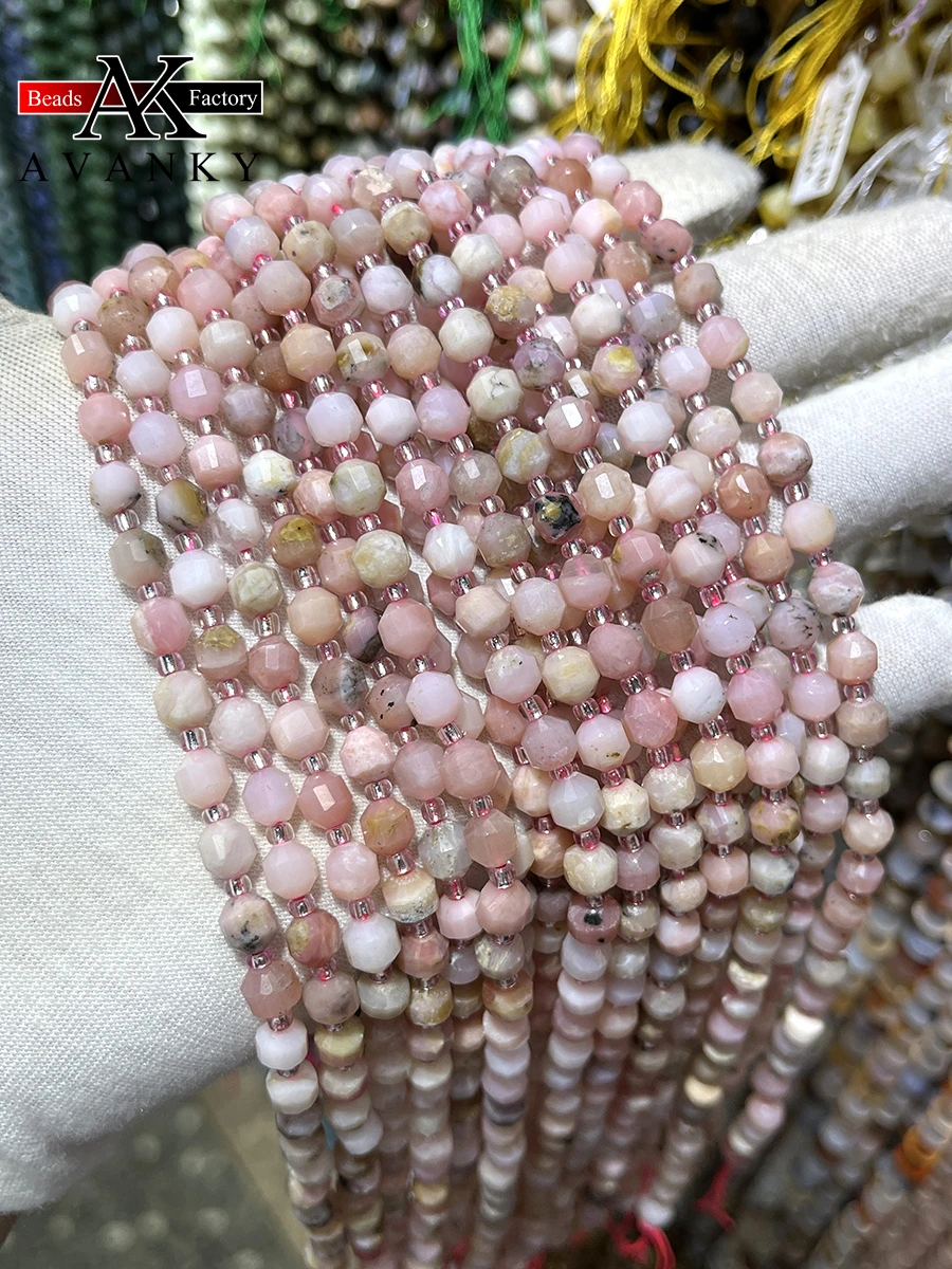 

Натуральный розовый опал, хрустальный камень, энергетическая колонна, бусины, граненые, свободные разделители для изготовления ювелирных изделий «сделай сам», ожерелье, браслет 15 дюймов, 6 мм