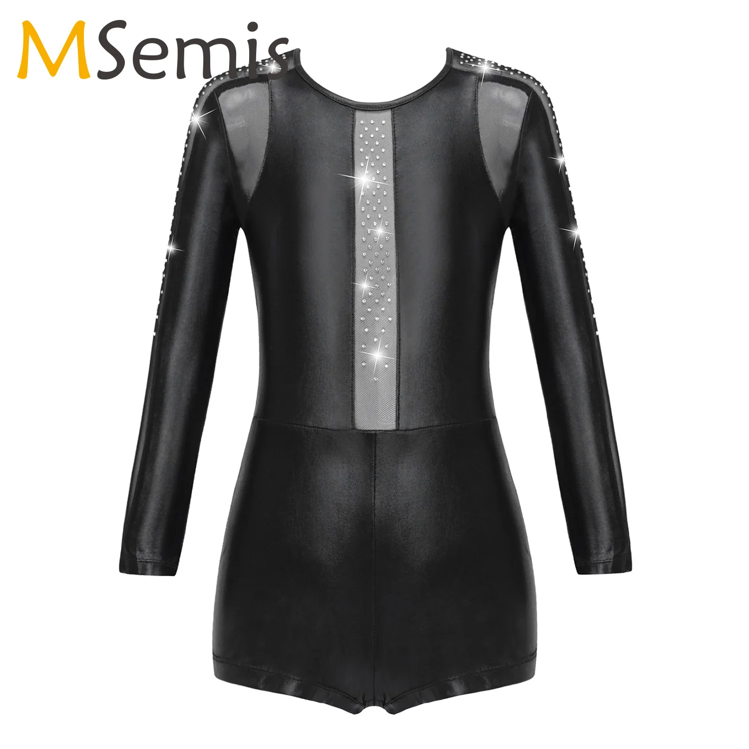 

Kids Girls Ballet Dance Short Jumpsuit Long Sleeve Gymnastics Workout Leotard Bodysuit Mesh Stage Perform Dance Unitard Dress