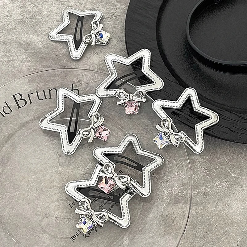 Милая заколка для волос со звездами из искусственной кожи кулон стразами