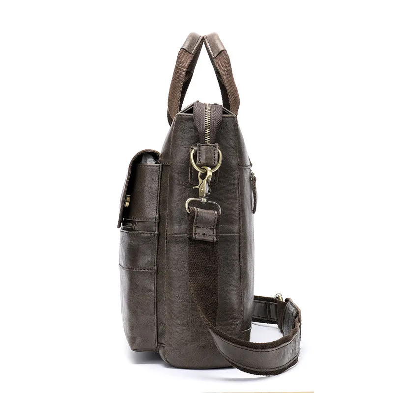 First layer cowhide men's briefcase vintage outdoor luxury natural genuine leather handbag office work laptop messenger bag