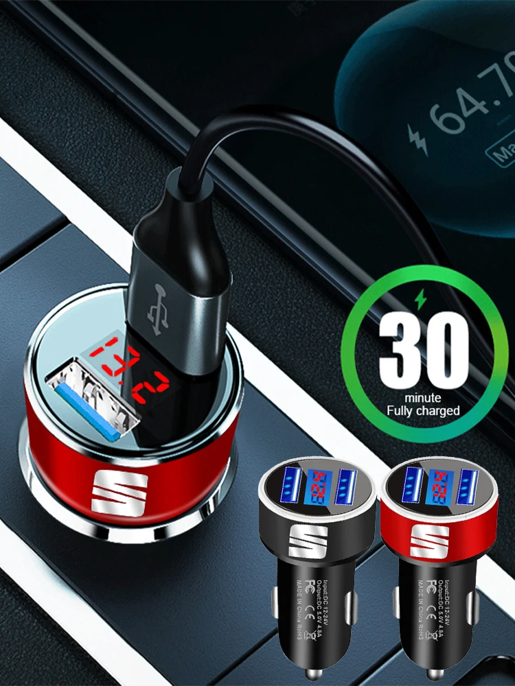 

4.8A Car Charger 5V Dual USB Adapter Phone Quick Charging for Seat Leon Ibiza 5f 6l Altea Mk3 FR Toledo Cordoba Alhambra Arona