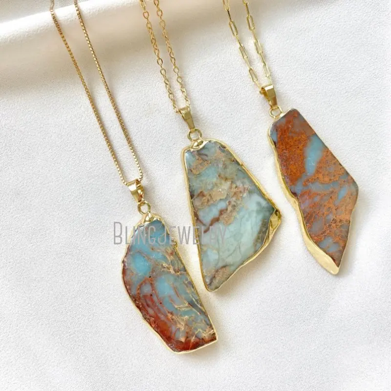 NM45393 Aqua Blue Desert Ocean Jaspers Pendant Necklace Stone Girlfriend Mothers Day Gift Jewelry