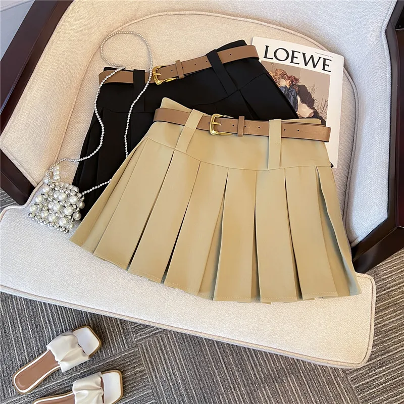 

American Academy Style Women's Solid Color High Waisted Pleated Short Skirt Summer New Young Girl A-line Female Mini Skirt