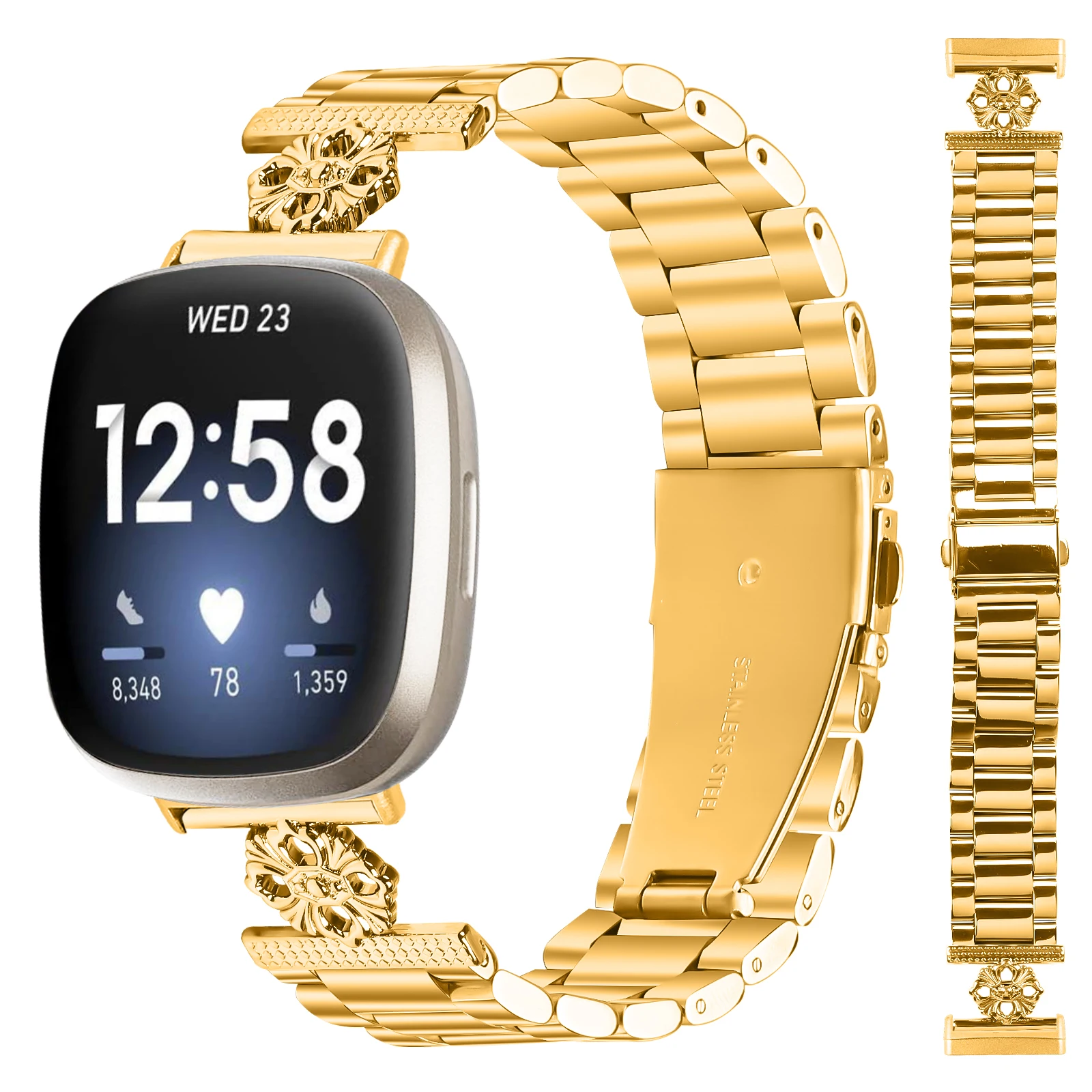 Фото Ремешок из нержавеющей стали для Fitbit Versa 3 4, металлический ремешок для Fitbit Versa 4 Sense 2, сменный ремешок для умных часов, женский и мужской. №2