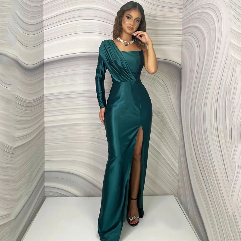 Купи Thinyfull Sexy Mermaid Prom Evening Dresses One Shoulder Side Slit Party Dress Floor Length Saudi Arabia Cocktail Gown Plus Size за 4,787 рублей в магазине AliExpress