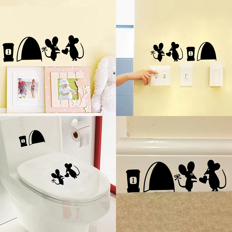 

1PC Funny Rat Hole Cartoon Wallpaper Wall Stickers 3D Mouse Lovers Wall Stickers Bedroom Living Room Switch Furniture Wall Decal