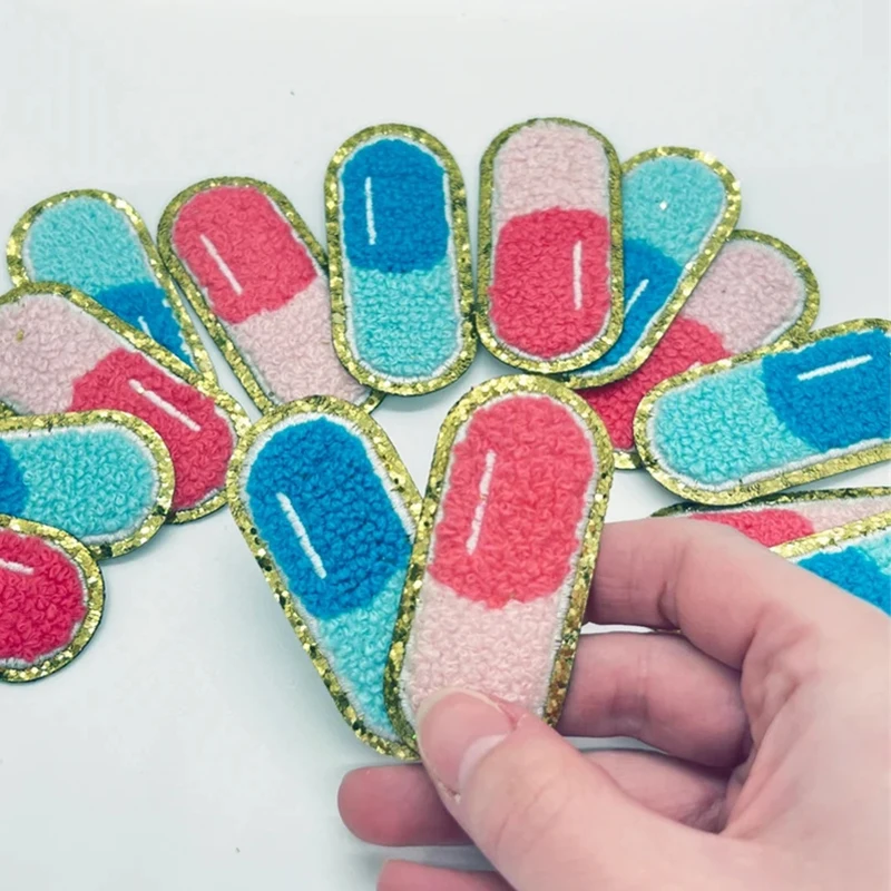 

10pcs Paw Pill Chenille Iron On The Patch Glitter with Chenille Patch Funny Appreciation Gift Bag For Clothes