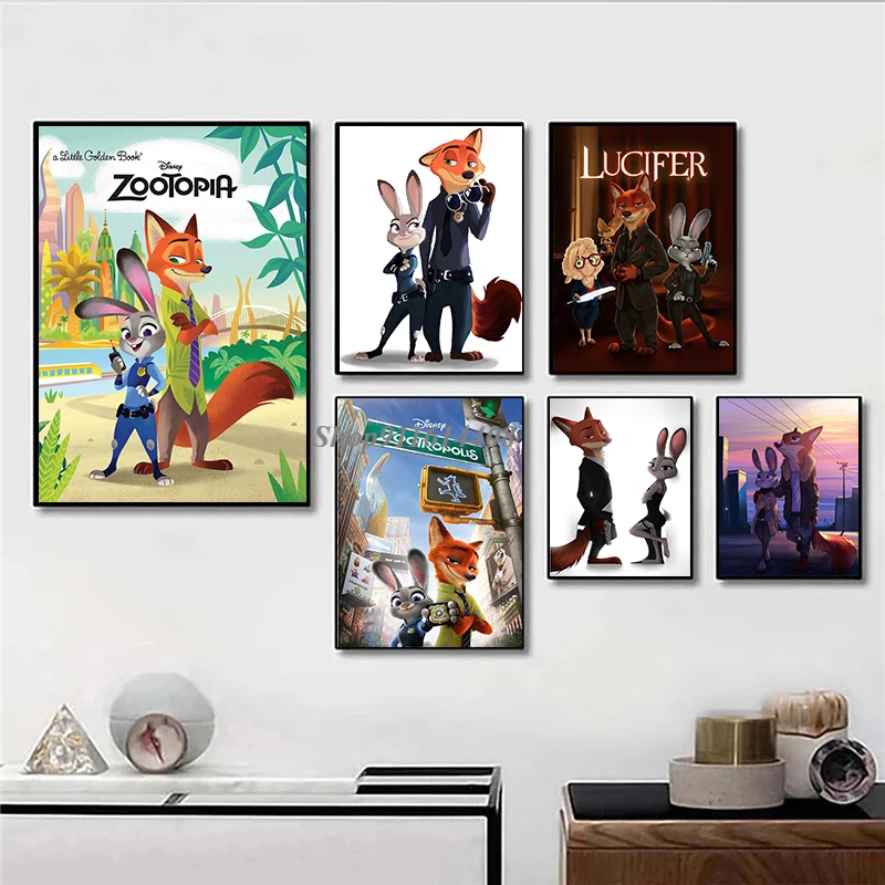 

Disney Canvas Painting Cartoon Anime Crazy Animal City Lucifer Posters Prints Wall Art Pictures for Kids Living Room Home Decor