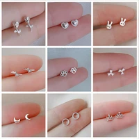 delicate 925 silver mini earrings for butterfly love fish cartilage teenage tragus cartilage piercing women stud earrings je