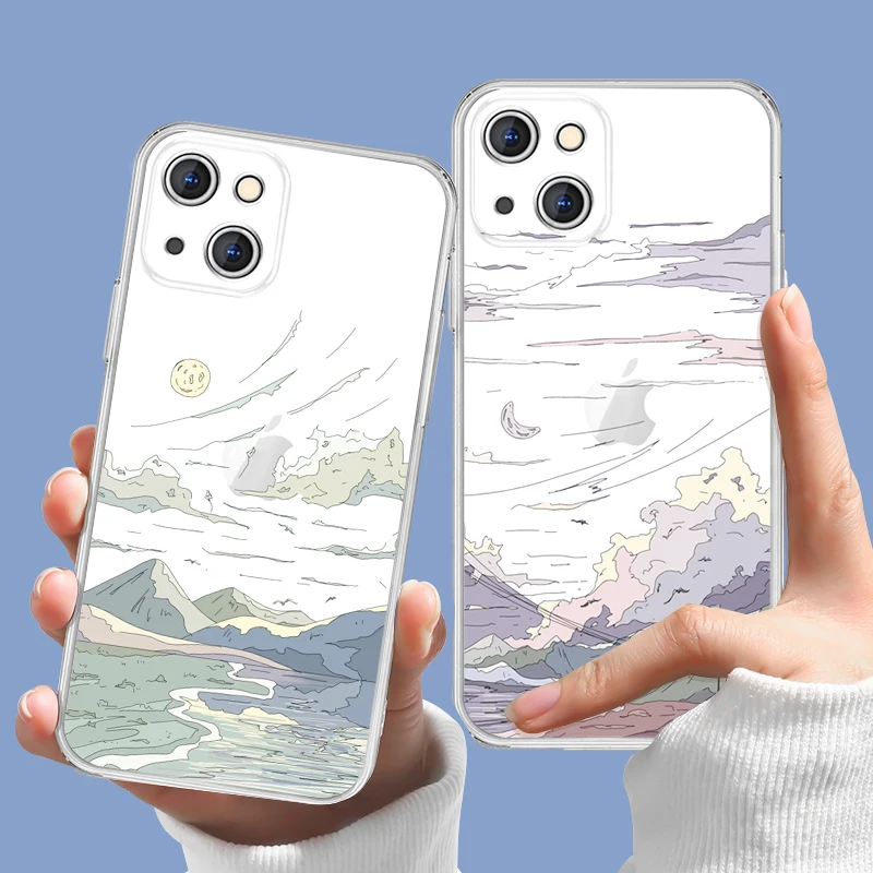 

Винтажный чехол для телефона с рисунком Пейзажа для iPhone 13 12 11 14 Pro Max 12 Mini X XR XS Max 7 8 Plus 6s