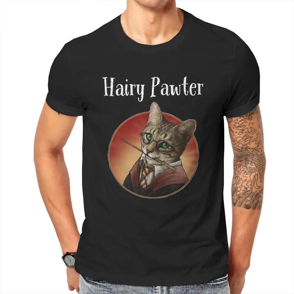 Vintage Hairy Cat Pawter  T-Shirts Men O Neck 100% Cotton T Shirts Short Sleeve Tees Unique Clothing