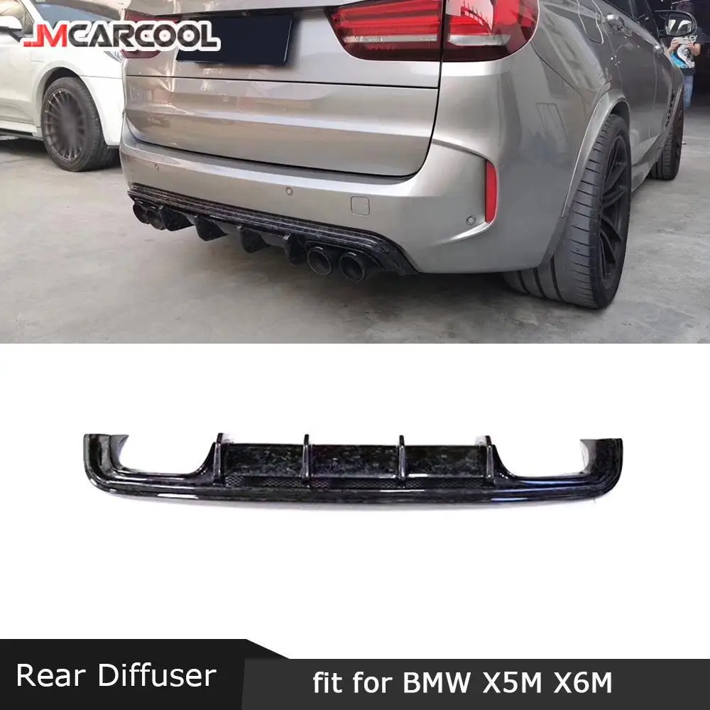 

For BMW X5M F85 X6M F86 2015 -2018 Forged Carbon Fiber Rear Diffuser FRP V Style Fins Shark Style Skid Plate Car Bumper Guard