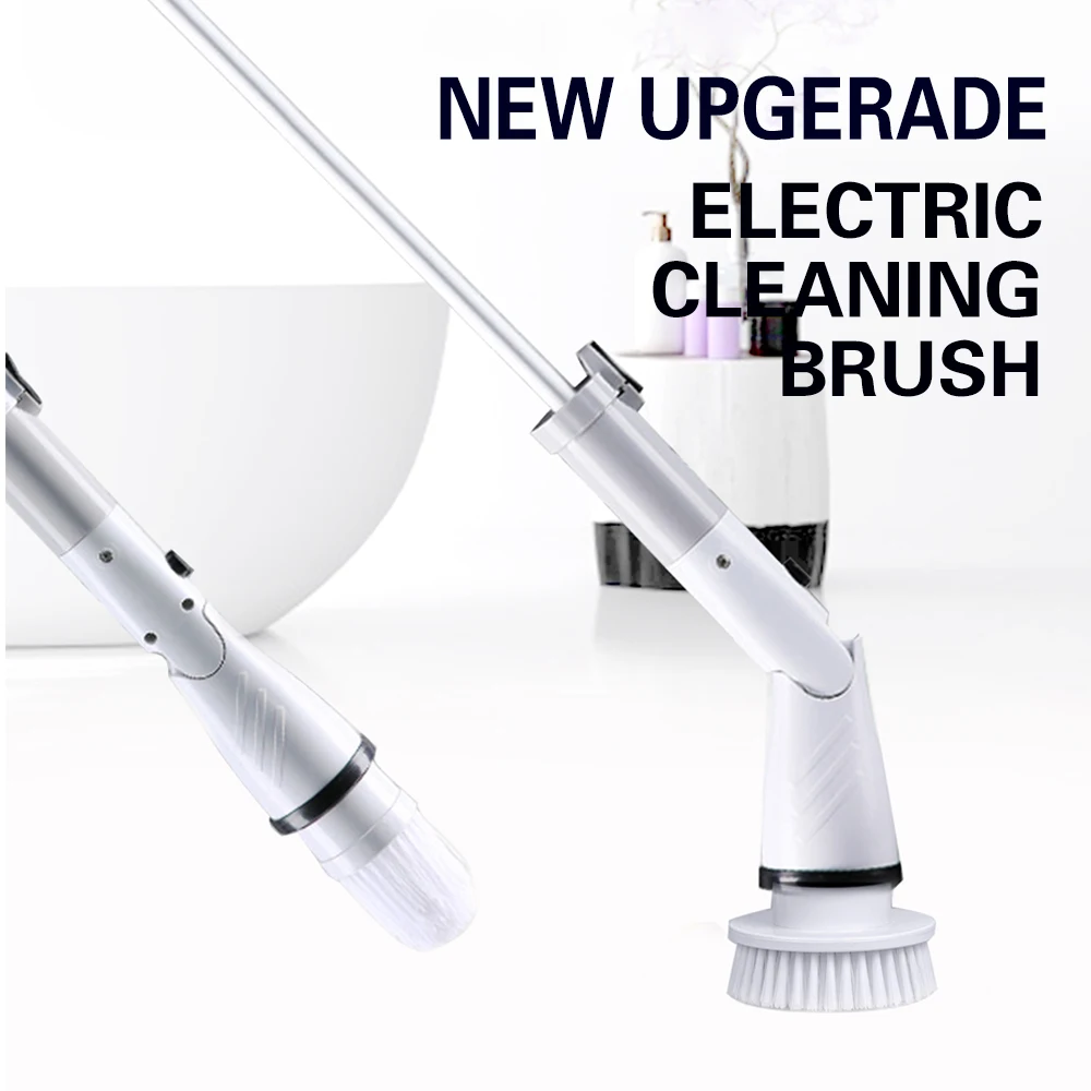 Electric Cleaning Brush Long Handle Rotating Scrubber Automatic Retractable Tile Floor Tub Brush Turbo Scrub 8in1 Cleaning Tools