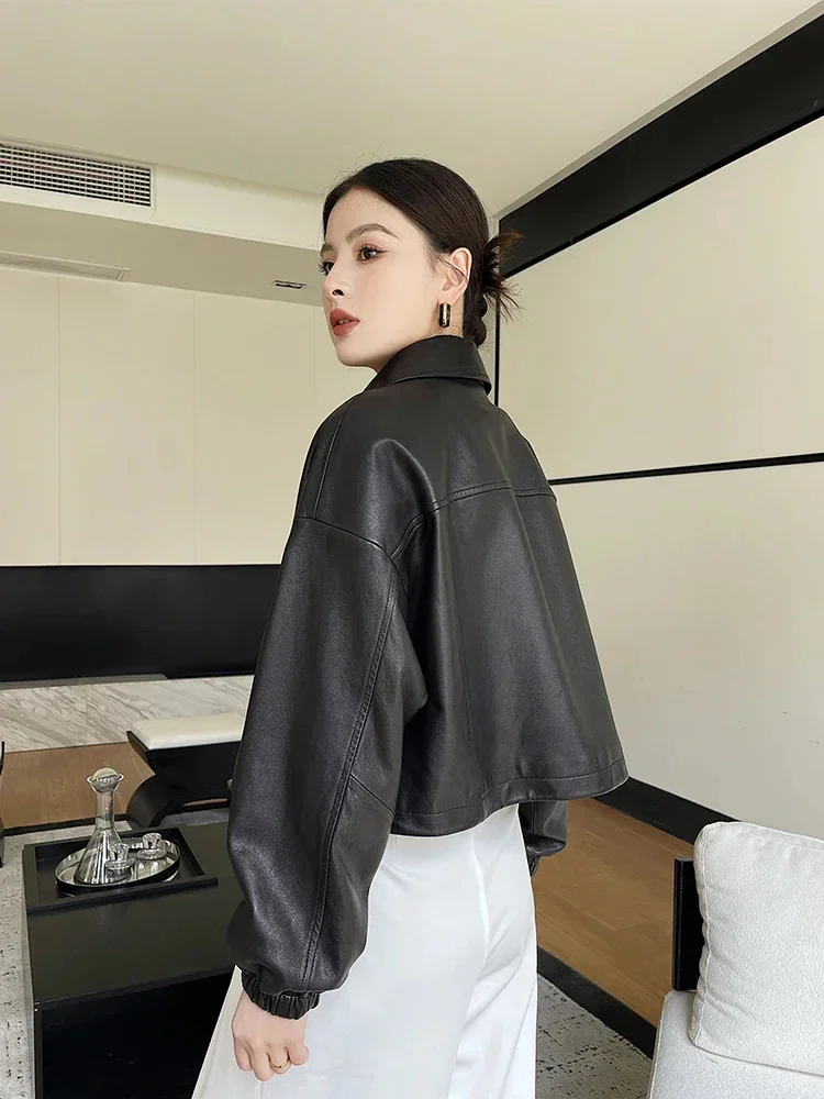 Повседневное простое пальто из натуральной овечьей кожи для женщин тренд 2024 года