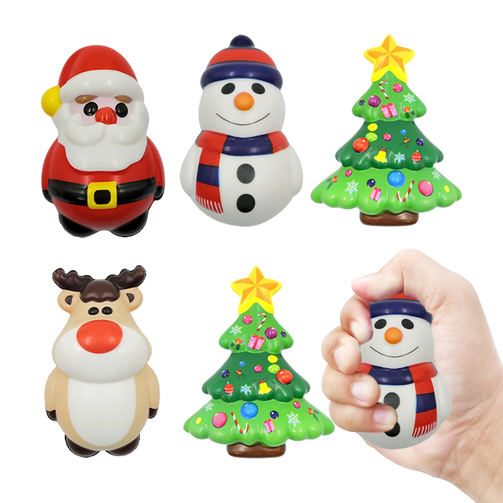 

Рождественские сжимаемые игрушки Mochi, товары для вечерние, медленно растущие игрушки для стресса, игрушка для декомпрессии из 6 предметов, з...