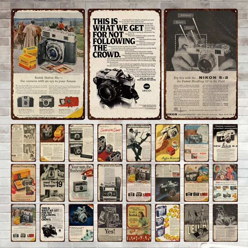 

Retro Poster Newspaper Camera Metal Plate Shabby Plaque Vintage Tin Signs Wall Decor Artwork For Man Cave Bar Club Decoration