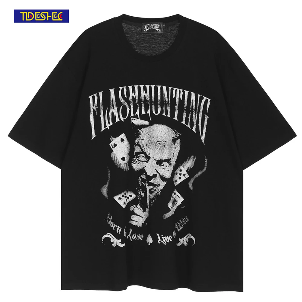 

Men Oversize T-Shirt Hip Hop Streetwear Gothic Thriller Dark Print Harajuku T Shirt 2022 Summer Punk Short Sleeve Men Tops Tees