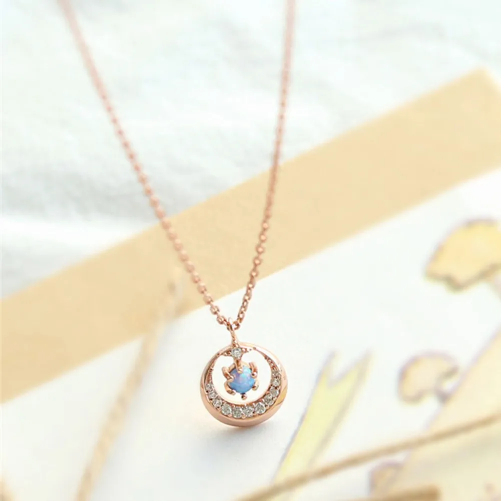 

Sterling silver necklace women's diamond planet rose gold pendant collarbone chain gift accessories