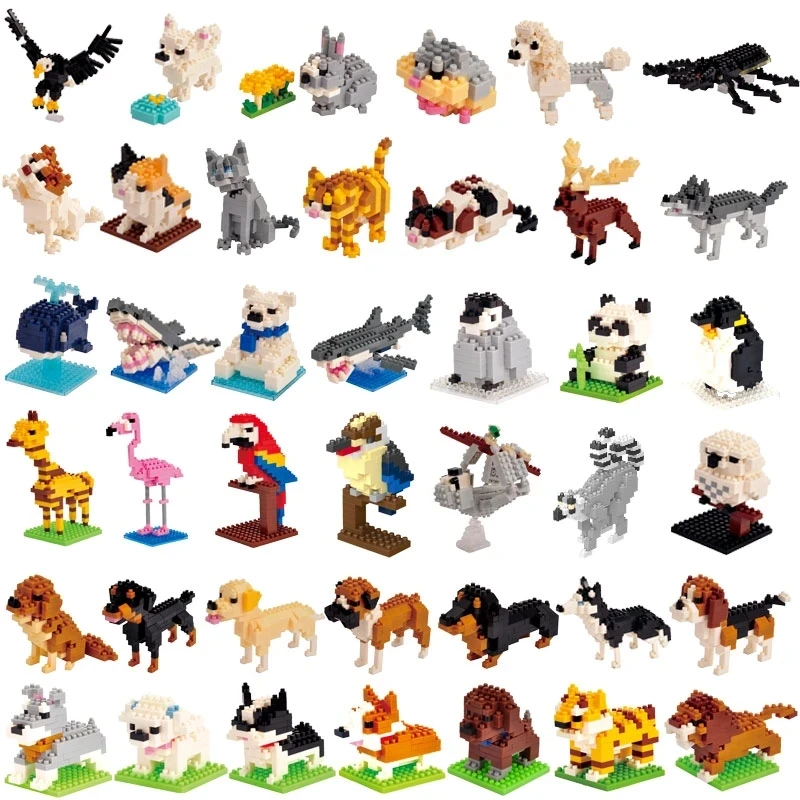 

48 Styles Animal Zoo Series Micro-particle Woodpecker Hedgehog Cock Building Block Bricks Toys Kids Gift Toy for Children