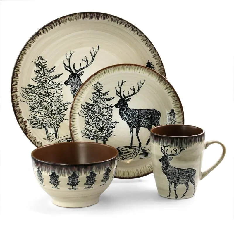 

Majestic 16 Piece Round Stoneware Dinnerware Set in Taupe - Perfect for Eating and Entertaining