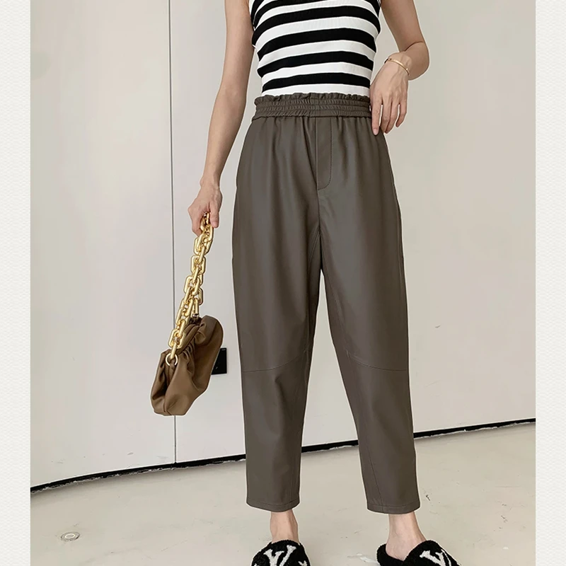 Women's Trousers 100% Natural Sheepskin Genuine Leather Fashion Female Ankle-Length Pants Sheepskin Design A Real Slim H115