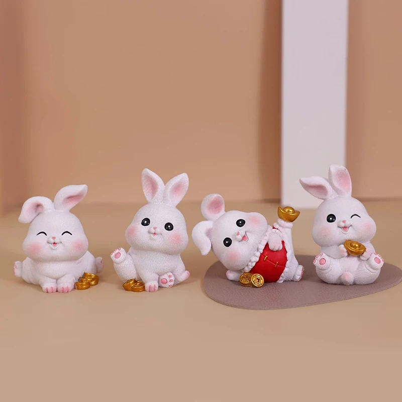

1pcs Mini Rabbit Desk Decoration Kawaii New Year Desktop Ornament Resin Zodiac Small Bunny Cute Cake Decoration Christmas Gift