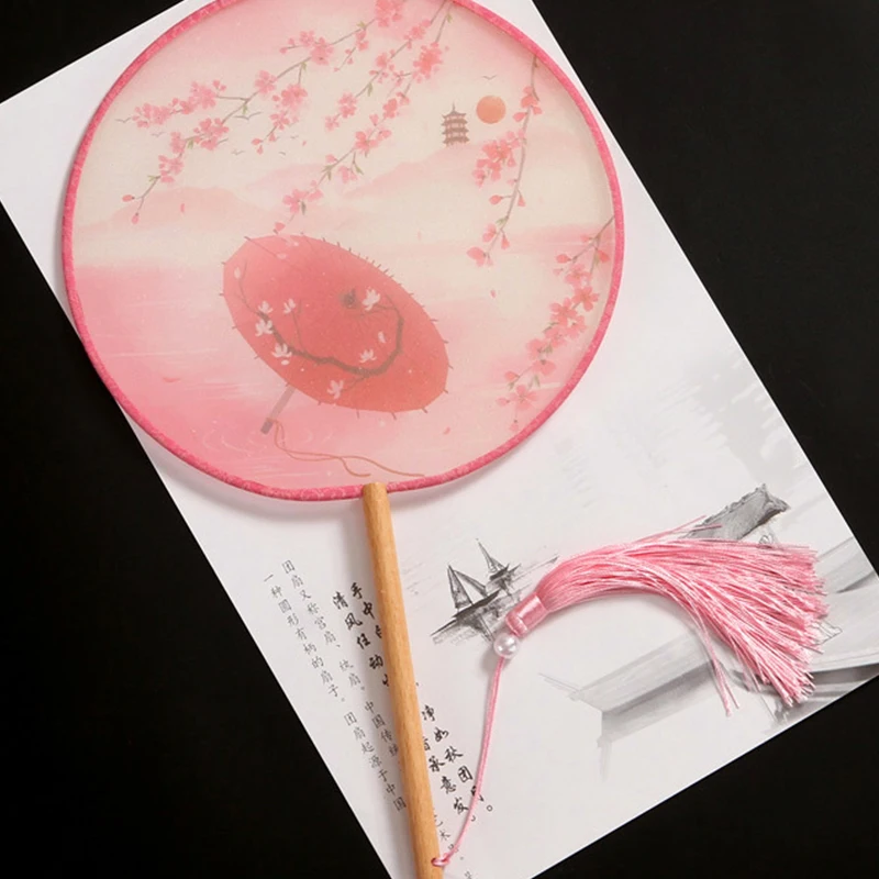 Китайский круглый Ручной Веер с винтажным принтом Шелковый веер древней