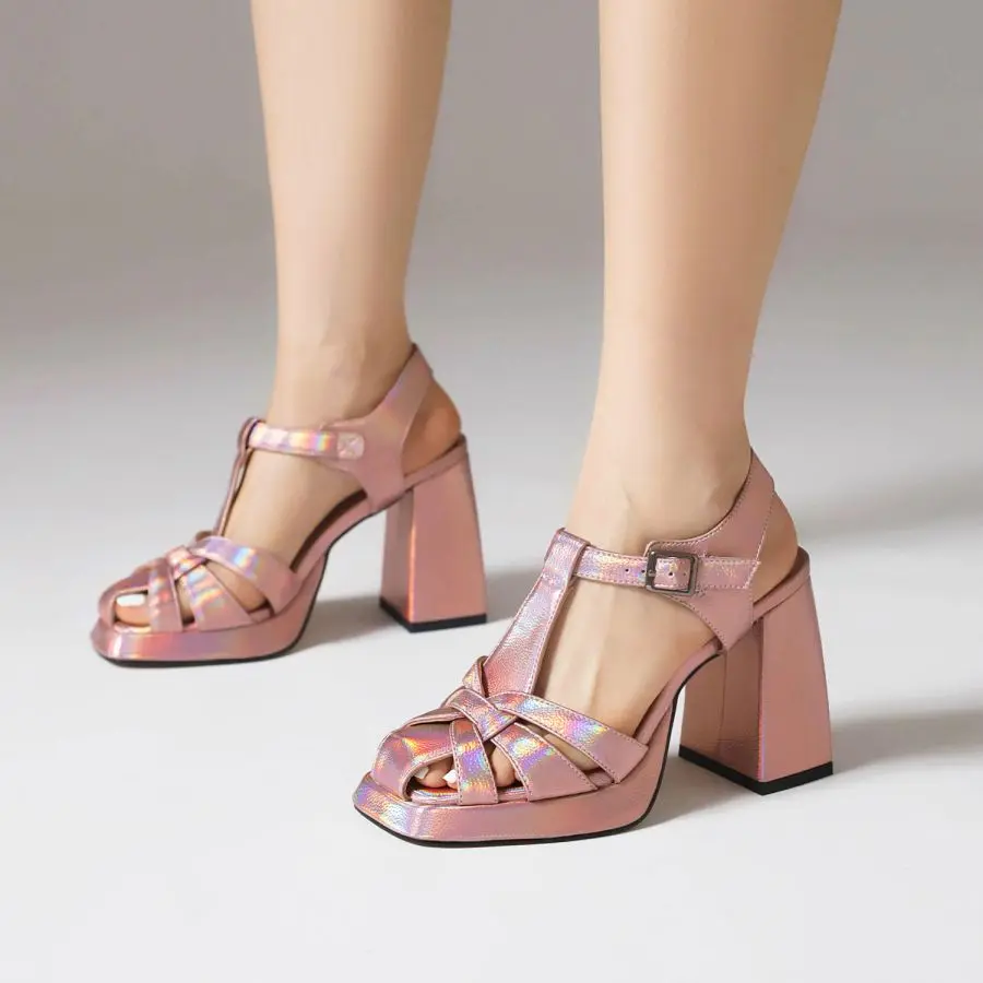 Cover Toe Sandals Women Modern Summer Shoes 2023 Leather Comfy Walking Dance Daily Pumps Size 34-46 T Strap High Heels Footwear