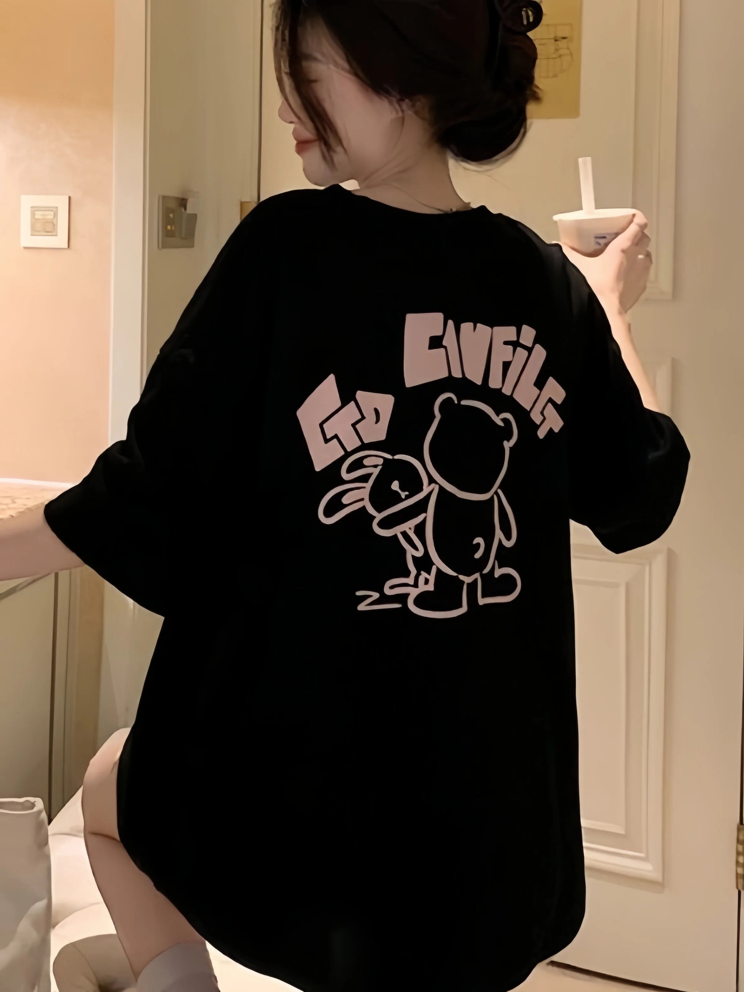 Футболка с круглым вырезом и мультяшным принтом повседневный топ коротким