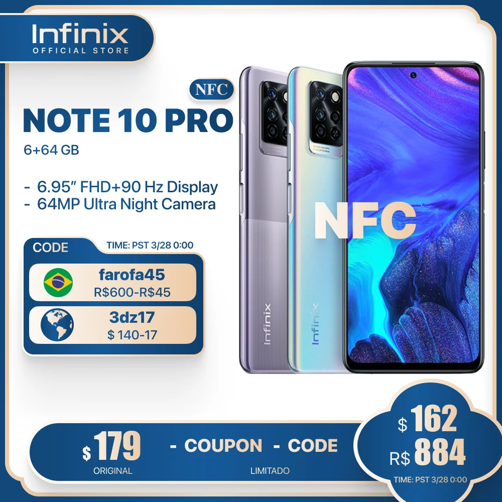

Original NOTE 10 PRO 6+64GB/8GB+128GB Smartphone 6.95'' AMOLED Helio G95 64MP Camera 33W Super Charge Battery 5000mAh